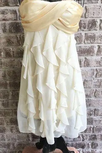 XScape Strapless Dress 6 Pale Yellow Ruffled Wedding Cocktail Cruise Hal…