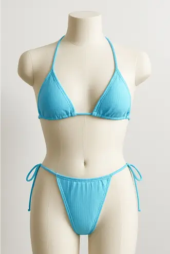 Womens Bikini Size S Blue String Two Piece Set Y2K Micro Swim Hot Girl Summer