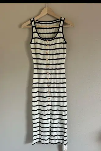 NWT Commense Striped Knit Midi Dress with Front Buttons and Slit Detail XS Old Money Multiple