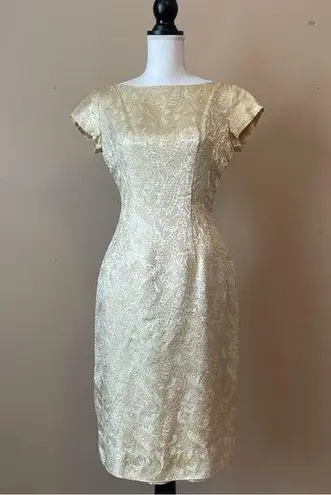 JAY HERBERT | Vintage Metallic Gold Baroque Open Back Cocktail Dress Sz M Size M