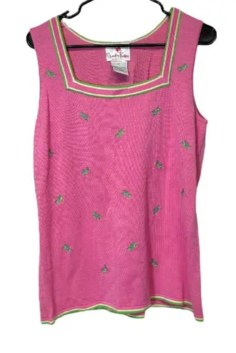 Quacker Factory Silk Blend Pink & Green Grasshopper Sleeveless Top Size M - Image 1