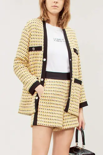 Maje Isidore Contrast-Panel Tweed High Waisted Shorts EU Size 36/US Size S