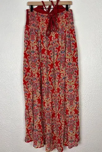 Sundance Red Floral Crochet Halter Maxi Dress Size Medium