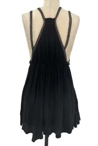 Free People  Lovers Cove Embroidered Tassel Mini Dress in Black Size XS