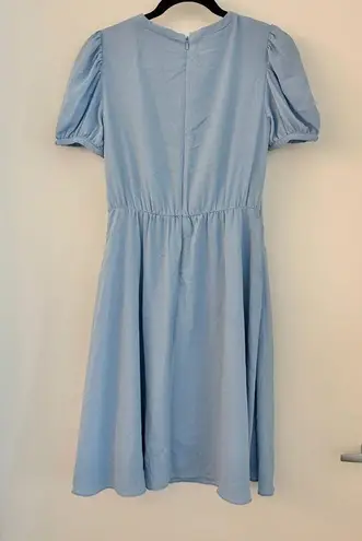 Gal Meets Glam Ellie Crepe Puff Sleeve Light Blue Bow Dress Size 2