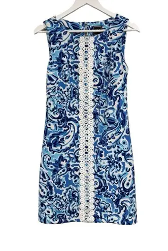 JH Blue and White Lace Applique Sheath Sleeveless Colorful Dress Women's size 4