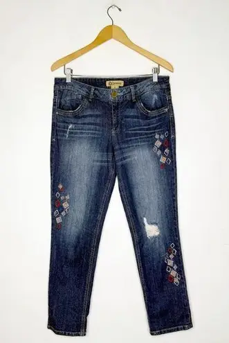Democracy Women's Embroidered Geometric Shapes Jeans Girlfriend Size 8 Stretch
