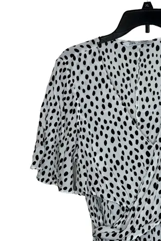 ZARA  Women's Dress Wrap Tie Polka Dot Animal Print V Neck Black/White Sz. Medium