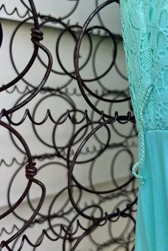 60s 70s blue polyester accordion pleat skirt lace top sheer sleeve maxi dress