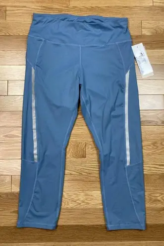 icyzone *New Yoga Running Workout Legging Womens Large Light Blue Crop Stretch