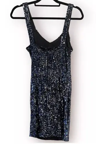 Parker Black Sequined Cocktail Navy Dress Bling Rave Sz 4 Cinched Side New Year