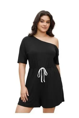 Women’s Bloomchic 22/24 Solid Knotted Front Pocket One Shoulder Romper NWT Black Size undefined