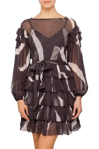 Zimmermann Painted Heart Tier Mini Dress Charcoal Brushstroke Size 0 US 4 NWT