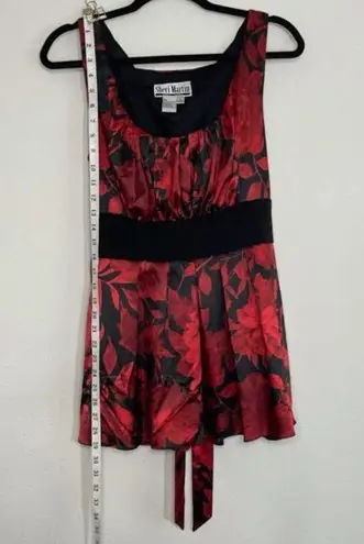 Sheri Martin Two Piece Top and Pant Red Black Floral Set Size 14