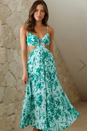 Hello Molly Loving Everything Maxi Dress Green XS NWT