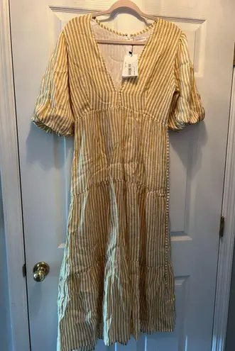 Faithfull the Brand Faithfull Robe Midi Aberdeen - Brighton Stfipe Print sand dress size L