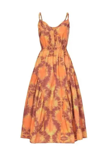 Ulla Johnson Valentina Orange Tie Dye Print A-Line Sleeveless Midi Dress Size 0