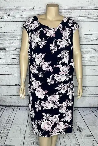 Connected Apparel NWT Size 24W Navy Blue & Purple Floral Print Sheath Dress