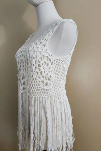 Full Tilt Ivory Knit Fringe Top, Women's Small