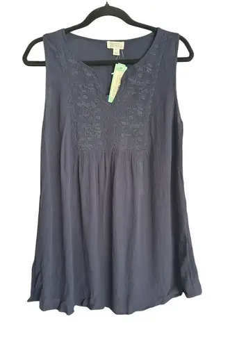 Market & Spruce Stitch Fix Embroidery Sleeveless Top Medium Navy Blue NWT