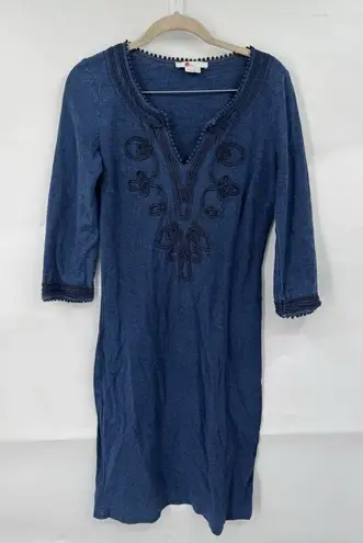 Boden Reanna Jersey Mini Dress Women 6L Indigo Embroidered Bohemian Feminine Blue Size 6