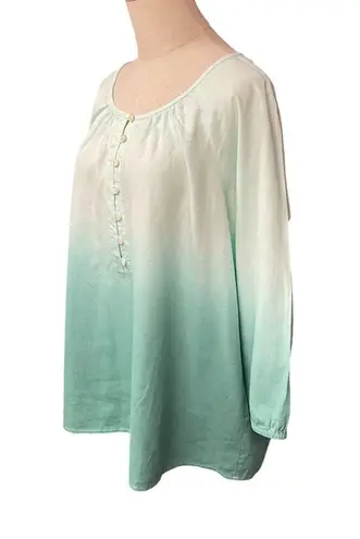 J. Jill Women's Ombre Long Sleeve Scoop Neck Linen Blend Button Up Blouse Size L Green Size L