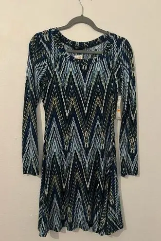 Karen Kane  Midnight Sun Chevron Blue A Line Long Sleeve Dress NWT Size Small