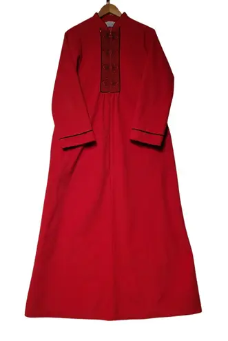 Vintage Fleece Housecoat Robe Loungewear Retro Red & Black Zip Up Women's M Size M