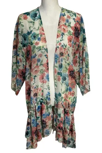 Merkai Floral Ruffle Kimono Cardigan NWOT Green Size M