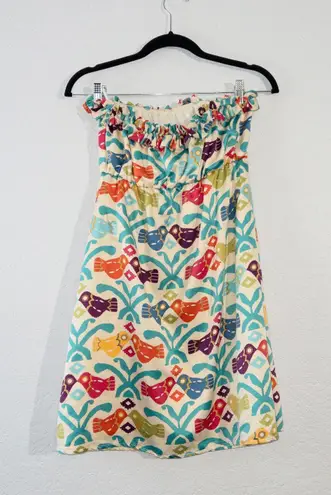 Judith March Cream Multicolored Bird Print Strapless Dress Size Medium