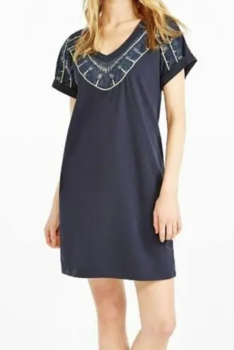 Nic+Zoe navy embroidered neckline dress size m