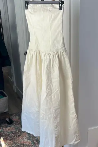NWT OAK + FORT DROP WAIST STRAPLESS TWILL DRESS in Cream XS $108 White