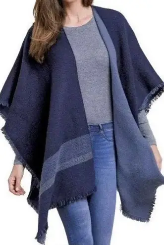 Woolrich NWT reversible blanket wrap, shawl cardigan in shades of blue one size