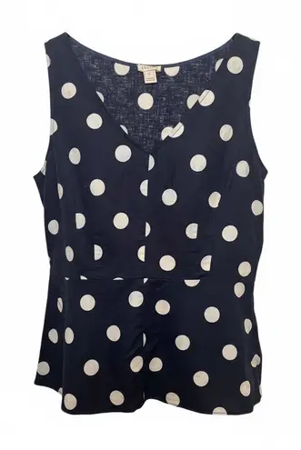 J crew Factory Navy Blue White Polka Dot Top Size 4 Peplum Linen Blend VNeck - Image 1