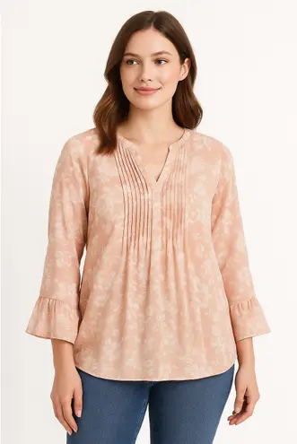 Charter Club Romantic Blush Floral Blouse Women’s XL Flowy Boho Top