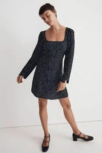 Madewell  Seamed Long-Sleeve Mini Dress in Ditsy Floral Size 4 NWT Black