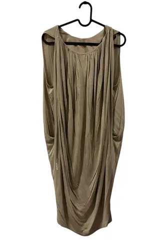 Armani Jeans Beige Draped Sleeveless Midi Dress Viscose Blend Tan Size 8