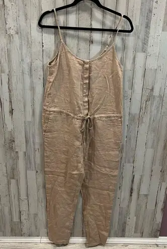 Enza Costa Revolve Tan 100% French Linen Minimalist Jumpsuit Womens Size Small