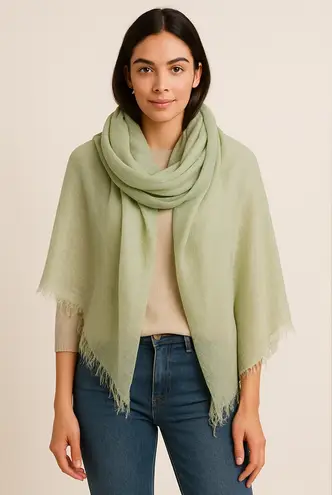 Collection Eighteen Oversized Metallic Light Green Fringe Scarf | 50x50 - Image 1
