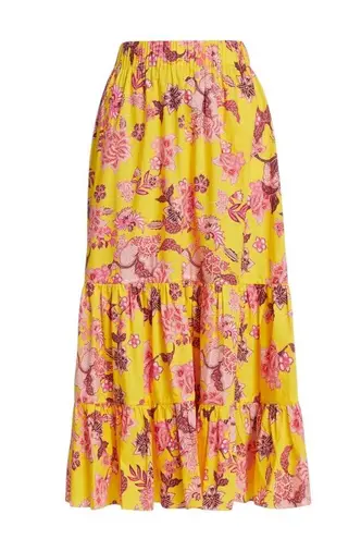 Cara Cara Chase Tiered Midi Skirt Yellow Size L