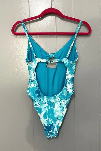 B Swim Deep Dive Blue Atlas Front Knot High Cut Leg One Piece Swimsuit M Size M