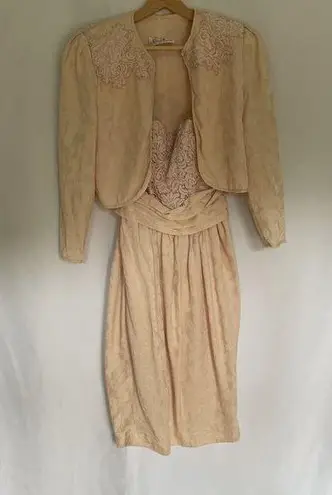 Rina Di Montella silk vtg sz 6 pastel cream prom dress padded shoulder jacket Orange