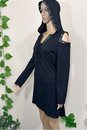Medieval Goth Hooded Corset Dress New Black