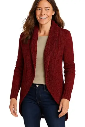 Eddie Bauer  Women's‎ Red Cable Knit Cardigan Sweater Size Medium Shawl Collar thumbnail 1