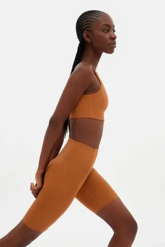 Girlfriend Collective High-Rise Biker Shorts in Caramel