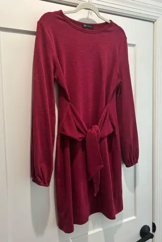 PRETTYGARDEN Wine Red Belted Dress with Long Sleeves Size M
