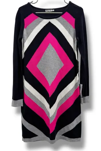 Eliza J NWT Geometric Sweater Dress Pink Gray Long Sleeve Women’s Size Medium