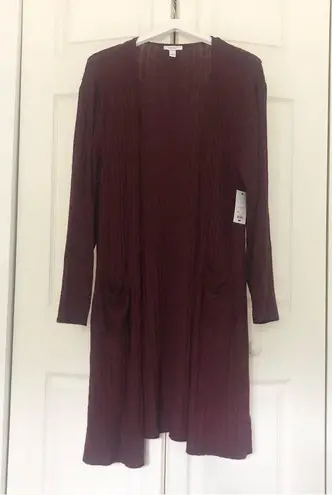 Nine West NWT  Wine Red Long Thin Open Front Cardigan Sweater Duster Size Large