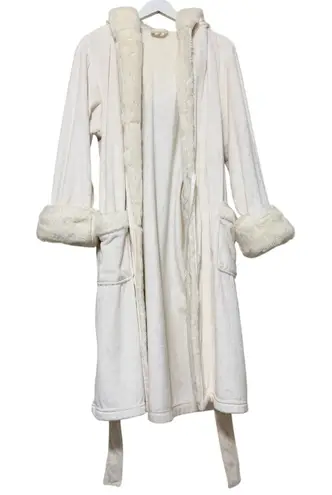 Pottery Barn Bath Robe Womens Large Ivory Cream Faux Fur Luxurious Mob Wife