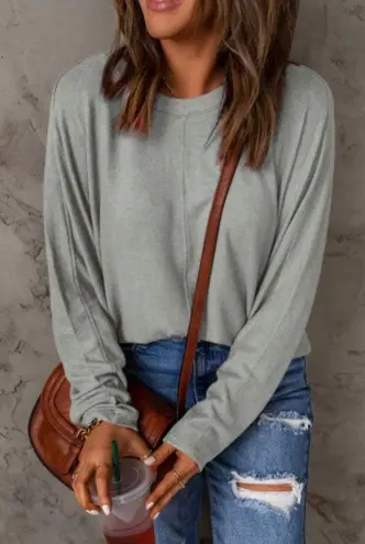 NEW Light Gray Casual Crewneck Pullover Pieced Long Sleeve Top